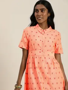 Taavi Woven Legacy Self-Design Geometric A-Line Midi Dress