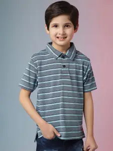 Instafab Boys Blue Striped Polo Collar T-shirt