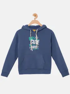 Instafab Boys Blue Printed Hooded Sweatshirt