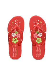Ortho Rest Women Red & Green Printed Rubber Thong Flip-Flops