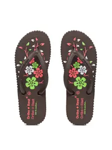 Ortho Rest Women Brown & Green Printed Rubber Thong Flip-Flops