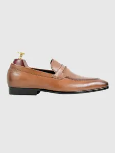 Egle Men Camel Brown Solid Leather Formal Slip-Ons