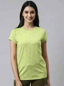 Enamor Women Green Printed Cotton Lounge T-shirts
