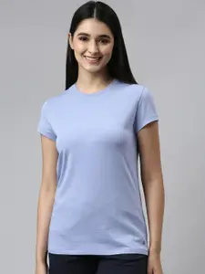 Enamor Women Purple Solid Cotton Slim-Fit Lounge Tshirt