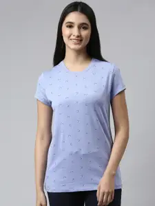 Enamor Essentials Women Printed  Slim Fit Cotton Purple Lounge T-Shirt
