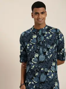 Taavi Ethnic Motifs Indigo Hand Block Printed Pure Cotton Kurta