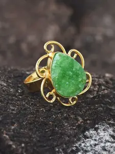 Tistabene Gold-Plated Green Stone-Studded Cocktail Finger Ring