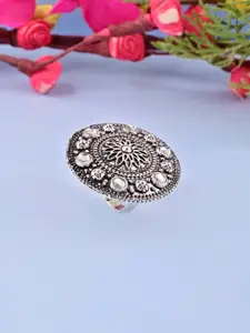 Tistabene Silver Toned and Plated Textured Adjustable Ring