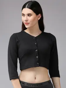 Lux Cottswool Women Black Solid Slim-Fit Cotton Thermal Top