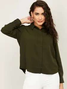 Xpose Women Olive Green Smart Slim Fit Casual Shirt