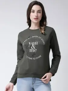 Club York Women Olive Green Printed Sweatshirt