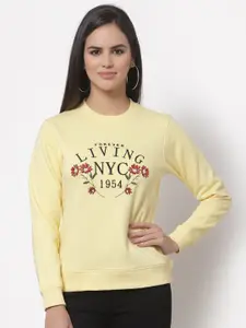 Club York Women Yellow Printed Sweatshirt