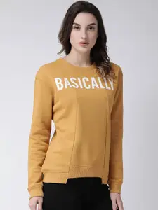 Club York Women Mustard Typography Printed Sweatshirt
