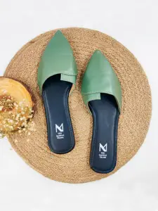 THE MADRAS TRUNK Women Olive Green Leather Mules Flats