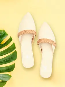 THE MADRAS TRUNK Women Off White Embellished Mules Flats