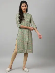 W Women Green Ethnic Motifs Printed Floral Handloom Kurta