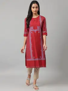 W Women Red Geometric Printed Keyhole Neck Kurta