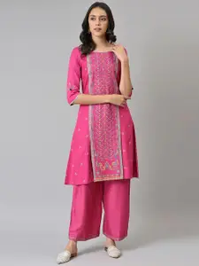 W Women Pink Printed Sequined Embellished Kurta