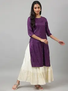 W Women Purple Embellished Polyester Kurta