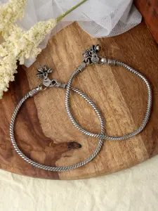 Silvermerc Designs Set Of 2 Oxidised Silver-plated Anklets