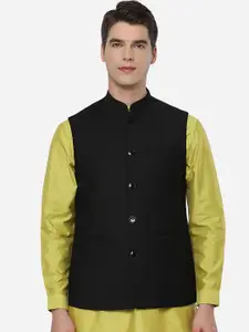 JADE BLUE Men Black Solid Nehru Jacket