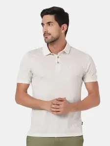 Blackberrys Men White Printed Polo Collar Cotton Slim Fit T-shirt