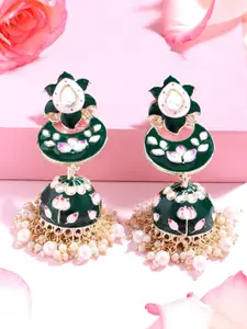 Zaveri Pearls Green Ethnic Contemporary Jhumkas Earrings