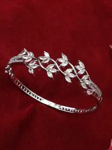 Bhana Fashion Women Silver-Toned & White Brass American Diamond Silver-Plated Bangle-Style Bracelet