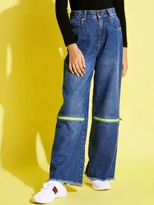 Noh.Voh - SASSAFRAS Kids Noh Voh - SASSAFRAS Kids Girls Blue Wide Leg Slash Knee Light Fade Jeans