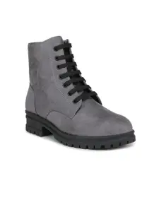 GARDIN Women Grey Solid Block Heeled Boots