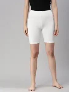 De Moza Women White Slim Fit Polyester PU Coated Cycling Shorts