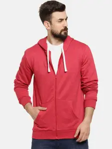 Campus Sutra Men Maroon Hooded Cotton Sweatshirt