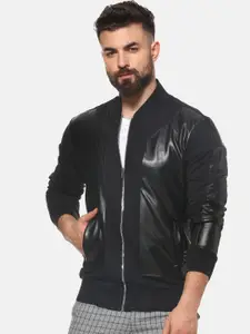 Campus Sutra Men Black Windcheater Bomber Jacket