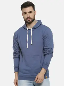 Campus Sutra Men Blue Hooded Cotton Sweatshirt