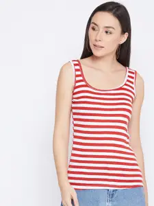 Q-rious Women Red & White Striped Camisoles