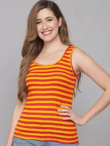 Q-rious Women Red & Yellow Striped Cotton Camisoles