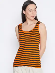 Q-rious Women Orange & Black Striped Top
