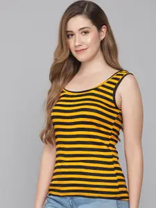 Q-rious Women Yellow & Black Striped Tank Top Camisole