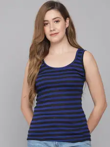 Q-rious Women Blue & Black Striped Top