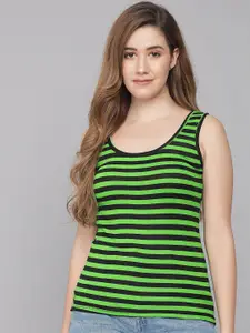 Q-rious Women Green & Black Striped  Camisoles