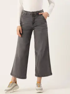 DressBerry Women Charcoal Wide Leg High-Rise Light Fade Stretchable Jeans