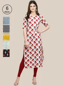 1 Stop Fashion Women Multicoloured Pack oF 6 Digital Printed Straight Kurta