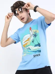 HIGHLANDER Men Blue Printed Slim Fit T-shirt