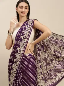 RACHNA Purple Ethnic Motifs Printed Satin Saree with Blouse