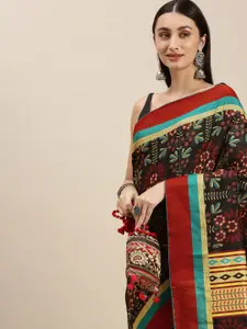 RACHNA Black & Yellow Ethnic Motifs Woven Design Manipuri Silk Saree with Blouse