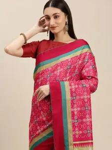 RACHNA Pink Ethnic Motifs Printed Manipuri Silk Saree with Blouse