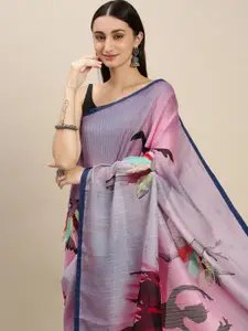 RACHNA Violet & Pink Ombre Quirky Printed Fusion Saree with Blouse