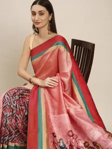 RACHNA Pink & Green Printed Ethnic Motifs Saree