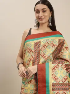RACHNA Beige & Red Ethnic Motifs Saree
