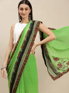 RACHNA Green & Red Printed Poly Georgette Saree
